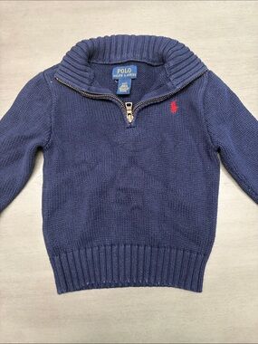Polo by Ralph Lauren Navy Knit Half-Zip Sweater with Red Pony